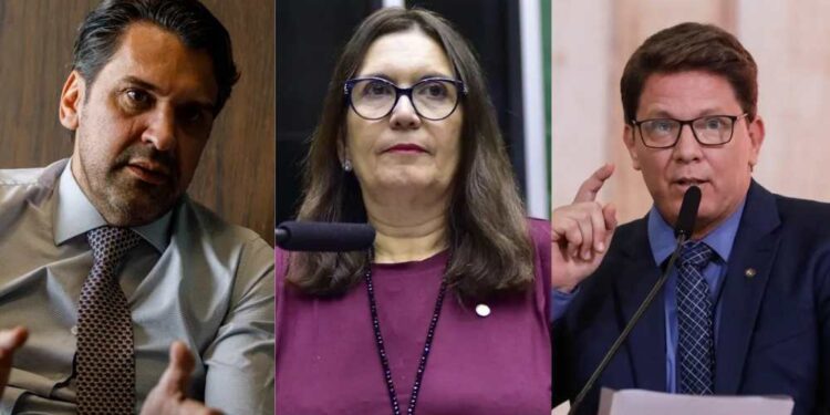 Isnaldo Bulhões (MDB-AL),  Bia Kicis (PL) e Mario Frias (PL-SP) [da esq. p/ dir.]